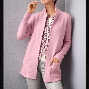 Talbots.Cardigan Jacket Petal Pink Open Blazer Preppy Merino Blend Soft Girl S